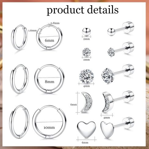 مجموعة أقراط IRONBOX لثقب متعدد أقراط وأطواق مطلية بالذهب عيار 14 قيراط مجموعة أقراط صغيرة أنيقة على شكل قلب وقمر القمر CZ أقراط مرصعة للنساء in Kuwait