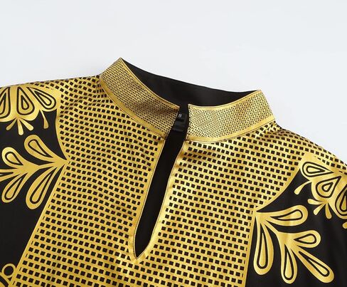 قميص Gionforsy الرجالي ذو الطباعة الأفريقية، قميص Dashiki بياقة أفريقية، ملابس أفريقية للرجال in Kuwait