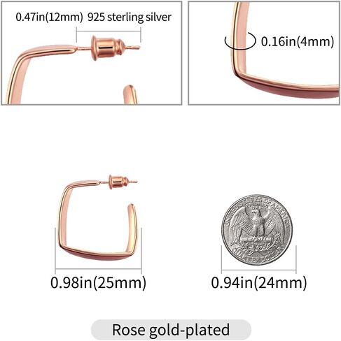 Surrounded Forest Rose Gold Plated Yellow Gold Plated White Gold Square Hoop Earrings Simple Geometricr Post Hoop Earrings For Women And Girls 1in 0.5in in Kuwait