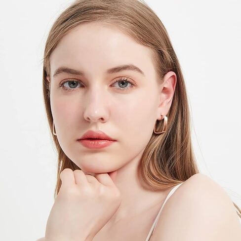 Surrounded Forest Rose Gold Plated Yellow Gold Plated White Gold Square Hoop Earrings Simple Geometricr Post Hoop Earrings For Women And Girls 1in 0.5in in Kuwait