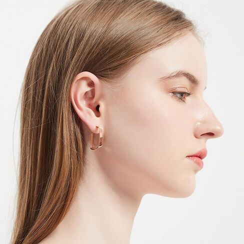 Surrounded Forest Rose Gold Plated Yellow Gold Plated White Gold Square Hoop Earrings Simple Geometricr Post Hoop Earrings For Women And Girls 1in 0.5in in Kuwait