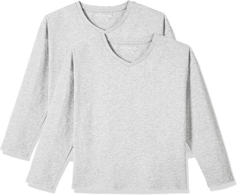 تي شيرت Kid Nation للأطفال من القطن الناعم مع الإيلاستان 2 عبوة و3 عبوات بدون علامات بأكمام طويلة ورقبة على شكل حرف V من 4 إلى 12 سنة in Kuwait