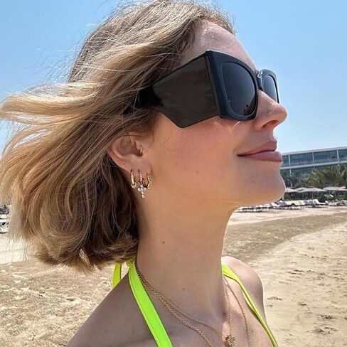 نظارات شمسية كبيرة الحجم بتصميم عين القطة العصرية من MEETSUN للنساء أنيقة عتيقة بأرجل واسعة مربعة 90s ظلال كبيرة حماية من الأشعة فوق البنفسجية 400 in Kuwait