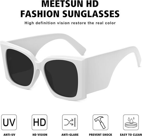 نظارات شمسية كبيرة الحجم بتصميم عين القطة العصرية من MEETSUN للنساء أنيقة عتيقة بأرجل واسعة مربعة 90s ظلال كبيرة حماية من الأشعة فوق البنفسجية 400 in Kuwait