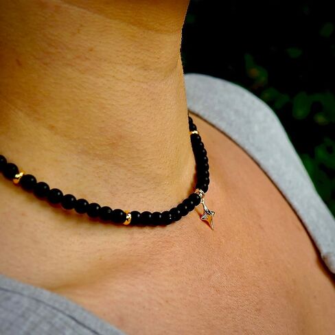 Alaigra Black Onyx Necklace Beaded Choker Gold Star Pendant in Kuwait