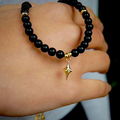 Alaigra Black Onyx Necklace Beaded Choker Gold Star Pendant in Kuwait