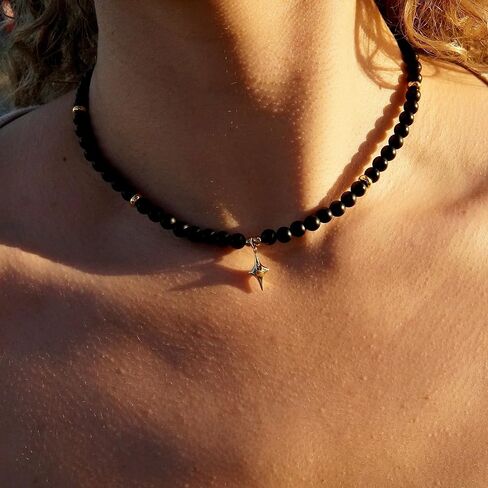 Alaigra Black Onyx Necklace Beaded Choker Gold Star Pendant in Kuwait