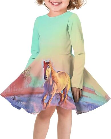 Guosanchn Dresses for Girls Long Sleeve Casual Dress 3-14T A Line Swing Dresses in Saudi Arabia