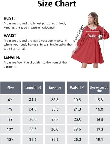 Mebius Girls Puff Long Sleeve Dresses Bow Front Smocked Square Neck Wedding A-line Casual Elegant Party Dress 6-12Y in Saudi Arabia