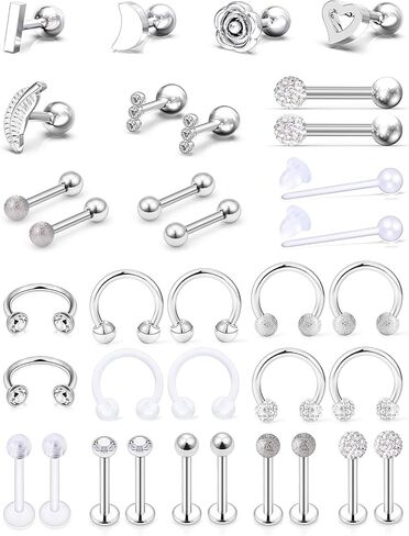 SCERRING الزنمة القرط الشفاه Labret ترصيع حدوة الحصان الأنف هوب الدائري Daith القرط التجنيب الفولاذ المقاوم للصدأ الحلزون الغضروف أقراط مونرو ميدوسا ثقب المجوهرات 35 قطعة in Kuwait