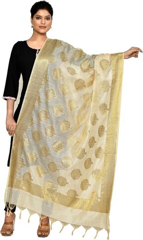 وشاح Naveera النسائي من الحرير القطني Zari Work Banarasi Dupatta الفاخر للمناسبات الخاصة in Kuwait