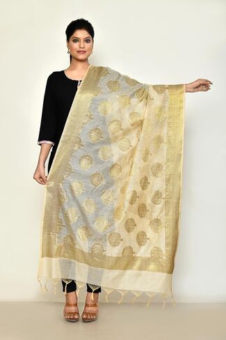 وشاح Naveera النسائي من الحرير القطني Zari Work Banarasi Dupatta الفاخر للمناسبات الخاصة in Kuwait