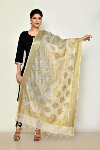 وشاح Naveera النسائي من الحرير القطني Zari Work Banarasi Dupatta الفاخر للمناسبات الخاصة in Kuwait