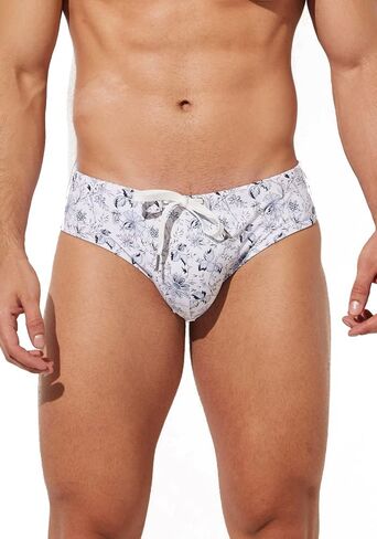 PINKY SENSON Mens Removable Pad Quick Dry Print Swim Briefs Adjustable Drawstring Surfing Short in Saudi Arabia