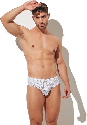 PINKY SENSON Mens Removable Pad Quick Dry Print Swim Briefs Adjustable Drawstring Surfing Short in Saudi Arabia