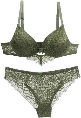 Swbreety Women's Lace Bra and Panty Set Sexy Plus Up Bra Underwire Lightly Lined Lingerie Set in Kuwait