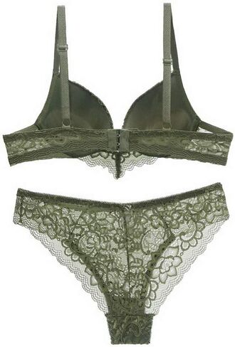 Swbreety Women's Lace Bra and Panty Set Sexy Plus Up Bra Underwire Lightly Lined Lingerie Set in Kuwait