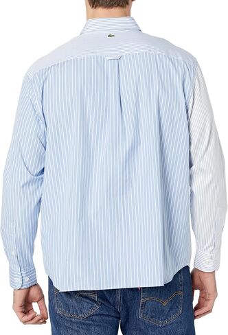 Lacoste Men's Unisex Large Crocodile Striped Cotton Shirt, Blanc/Panorama in Saudi Arabia