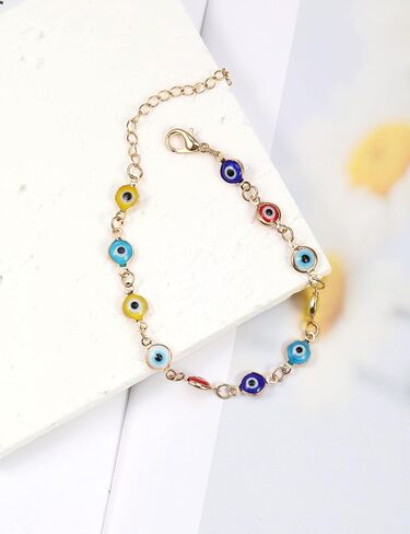 أساور عين الشر من Ahouws للنساء والفتيات، أساور مكسيكية Mal Pulseras De Ojo Turco Mujer Blue Devil العين الثالثة مطرزة بسوار ذهبي Pulseras Para El Mal De Ojo حماية جمالية لطيفة من الشر in Kuwait