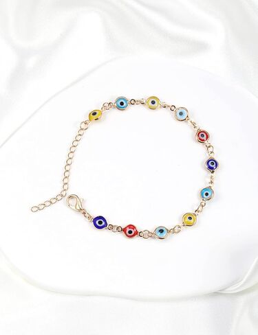 أساور عين الشر من Ahouws للنساء والفتيات، أساور مكسيكية Mal Pulseras De Ojo Turco Mujer Blue Devil العين الثالثة مطرزة بسوار ذهبي Pulseras Para El Mal De Ojo حماية جمالية لطيفة من الشر in Kuwait