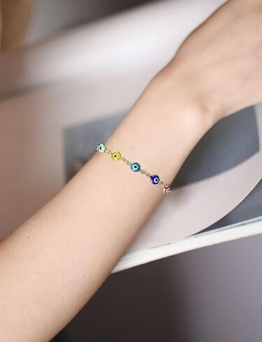 أساور عين الشر من Ahouws للنساء والفتيات، أساور مكسيكية Mal Pulseras De Ojo Turco Mujer Blue Devil العين الثالثة مطرزة بسوار ذهبي Pulseras Para El Mal De Ojo حماية جمالية لطيفة من الشر in Kuwait