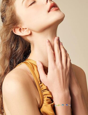 أساور عين الشر من Ahouws للنساء والفتيات، أساور مكسيكية Mal Pulseras De Ojo Turco Mujer Blue Devil العين الثالثة مطرزة بسوار ذهبي Pulseras Para El Mal De Ojo حماية جمالية لطيفة من الشر in Kuwait