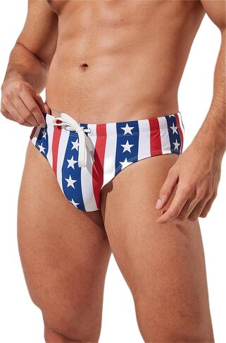 PINKY SENSON Mens Removable Pad Quick Dry Print Swim Briefs Adjustable Drawstring Surfing Short in Kuwait
