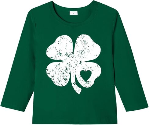 قميص لطيف مطبوع عليه أربع أوراق البرسيم للأولاد والبنات الصغار، مجموعة عيد القديس باتريك، قميص علوي للجنسين بأكمام طويلة من القطن للأطفال in Kuwait