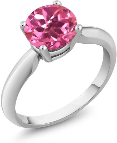 Gem Stone King 925 Sterling Silver Pink Mystic Topaz Solitaire Engagement Ring For Women (1.55 Cttw, Round 7MM, Gemstone Birthstone, Available In Size 5, 6, 7, 8, 9) in Saudi Arabia