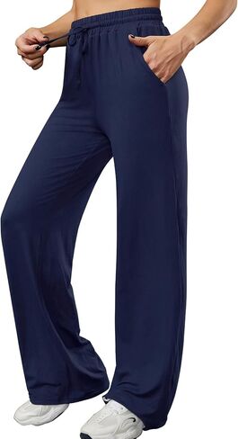 سروال اليوغا Annenmy سروال رياضي نسائي واسع الساق مع جيوب مطاطي عالي الخصر برباط مريح سروال صالة العرق in Kuwait