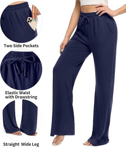 سروال اليوغا Annenmy سروال رياضي نسائي واسع الساق مع جيوب مطاطي عالي الخصر برباط مريح سروال صالة العرق in Kuwait