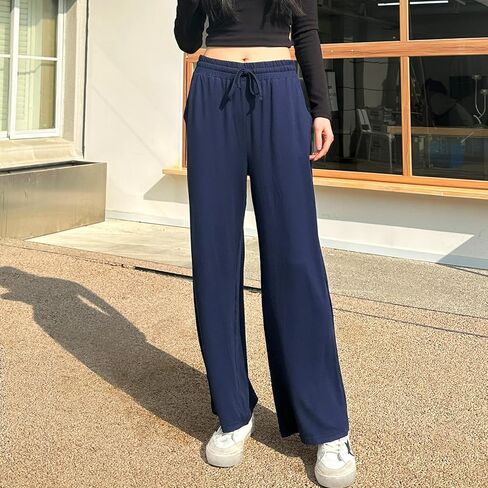 سروال اليوغا Annenmy سروال رياضي نسائي واسع الساق مع جيوب مطاطي عالي الخصر برباط مريح سروال صالة العرق in Kuwait