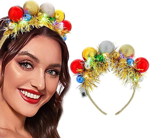 Uranian Light Up Christmas Headband Christmas Ball Hairband Led Tinsel Headwear Glowing Xmas Hair Hoop for Women and Girls… in Saudi Arabia