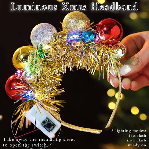 Uranian Light Up Christmas Headband Christmas Ball Hairband Led Tinsel Headwear Glowing Xmas Hair Hoop for Women and Girls… in Saudi Arabia