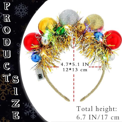 Uranian Light Up Christmas Headband Christmas Ball Hairband Led Tinsel Headwear Glowing Xmas Hair Hoop for Women and Girls… in Saudi Arabia