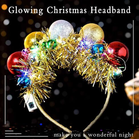 Uranian Light Up Christmas Headband Christmas Ball Hairband Led Tinsel Headwear Glowing Xmas Hair Hoop for Women and Girls… in Saudi Arabia