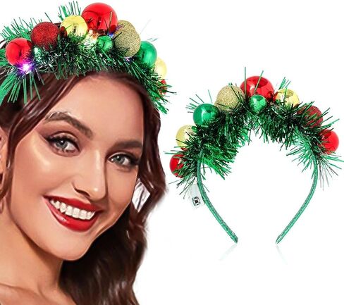 Uranian Light Up Christmas Headband Christmas Ball Hairband Led Tinsel Headwear Glowing Xmas Hair Hoop for Women and Girls… in Kuwait