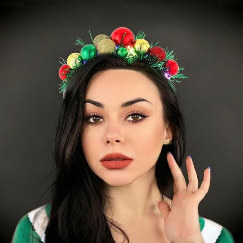 Uranian Light Up Christmas Headband Christmas Ball Hairband Led Tinsel Headwear Glowing Xmas Hair Hoop for Women and Girls… in Kuwait