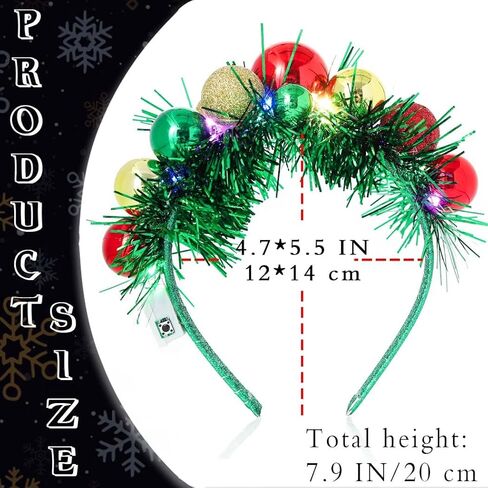 Uranian Light Up Christmas Headband Christmas Ball Hairband Led Tinsel Headwear Glowing Xmas Hair Hoop for Women and Girls… in Kuwait