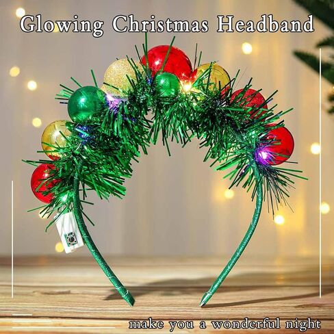 Uranian Light Up Christmas Headband Christmas Ball Hairband Led Tinsel Headwear Glowing Xmas Hair Hoop for Women and Girls… in Kuwait