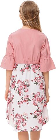 فستان LIONJIE للأطفال البنات من الشيفون بالزهور عالي الخصر وأكمام مكشكشة فستان الأميرة متوسط ​​الطول للفتيات الصغيرات من سن 3 إلى 12 سنة in Kuwait