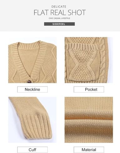 Sidefeel Women 2023 Cropped Sweater Cardigan Long Sleeve Knit Outwear with Pockets in Saudi Arabia