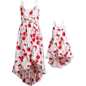 PopReal Mommy and Me Dresses Vintage Butterfly Floral Printed Spaghetti Straps V-Neck Beach Cami Dress