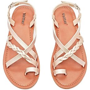 Veittes Women's Flat Sandals - Casual Cute Criss Cross Strappy Flat Summer Shoes.