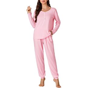 LYANER Women's 2 Piece Outfits Pajamas Sets Button Long Sleeve Loungewear and Long Pants in Saudi Arabia