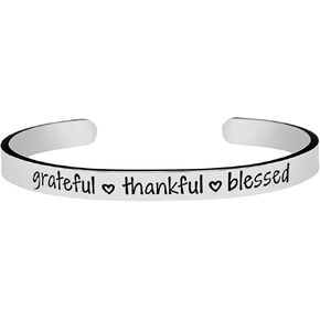 سوار عريض بعبارة Grateful Thankful Blessed، هدية تحفيزية ملهمة، هدية تشجيع للاصدقاء والأخوات المقربين, Medium, ستانلس ستيل in Kuwait
