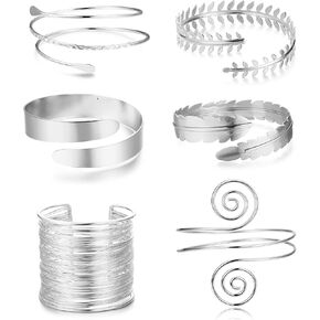 jerywe 6 قطع أساور الكفة للنساء الفضة الذهب العلوي الذراع الكفة المجوهرات المفتوحة أذرع المجوهرات لفائف الذراع العلوي سوار الإسورة قابل للتعديل الحد الأدنى مجموعة المجوهرات in Kuwait