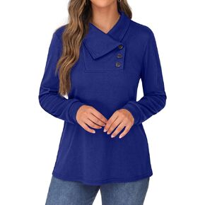 QIXING Women's Long Sleeve Cowl Neck Casual Blouse Flowy Swing Pullover Tunic Top