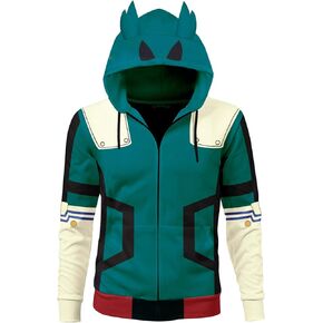 Werycos Izuku Midoriya Deku Ears Jacket Hoodie Zipper Sweatshirt Battle Suit Outfit Halloween Cosplay Costume Unisex