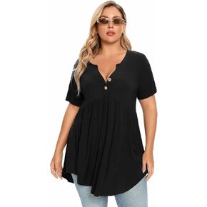 قمصان LARACE Peplum للسيدات برقبة على شكل V وأكمام قصيرة قمصان هينلي مقاس كبير لارتدائها مع السراويل الضيقة